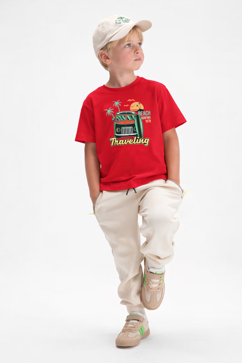 Jobka Kids Erkek %100 Pamuk Minivan Baskılı Kırmızı Renk Tshirt