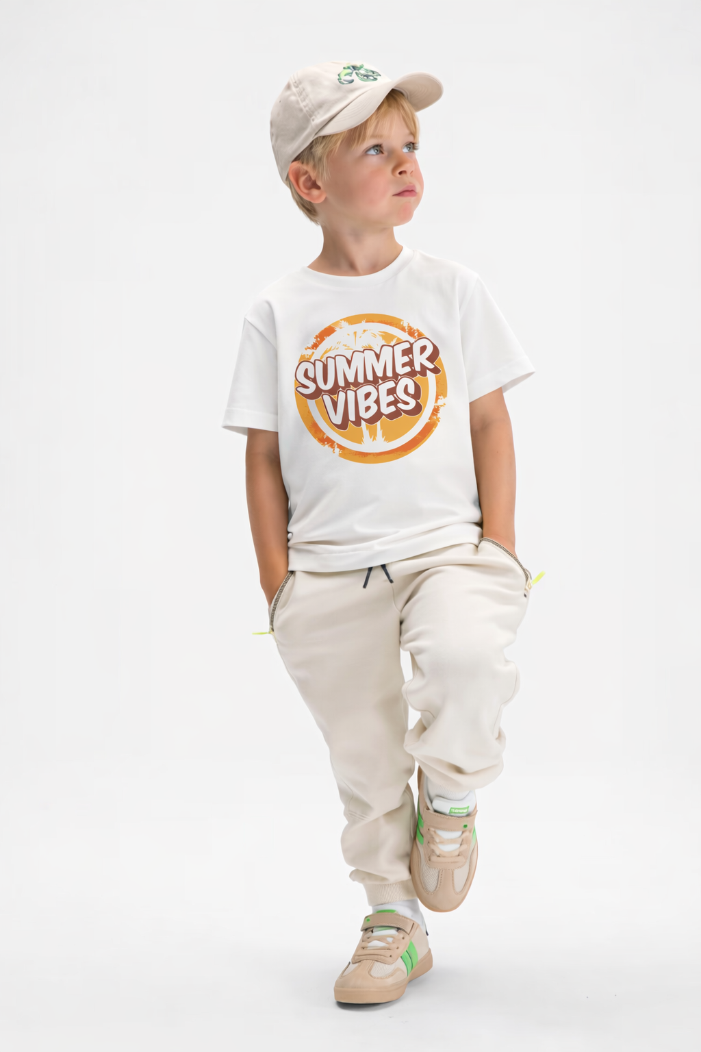 Jobka Kids Erkek %100 Pamuk Summer Vibes Baskılı Beyaz Renk Tshirt