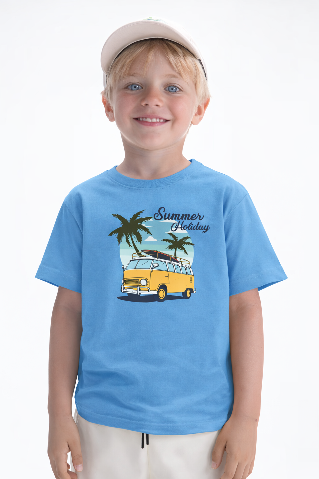 Jobka Kids Erkek %100 Pamuk Summer Holiday Baskılı Gök Mavisi Renk Tshirt