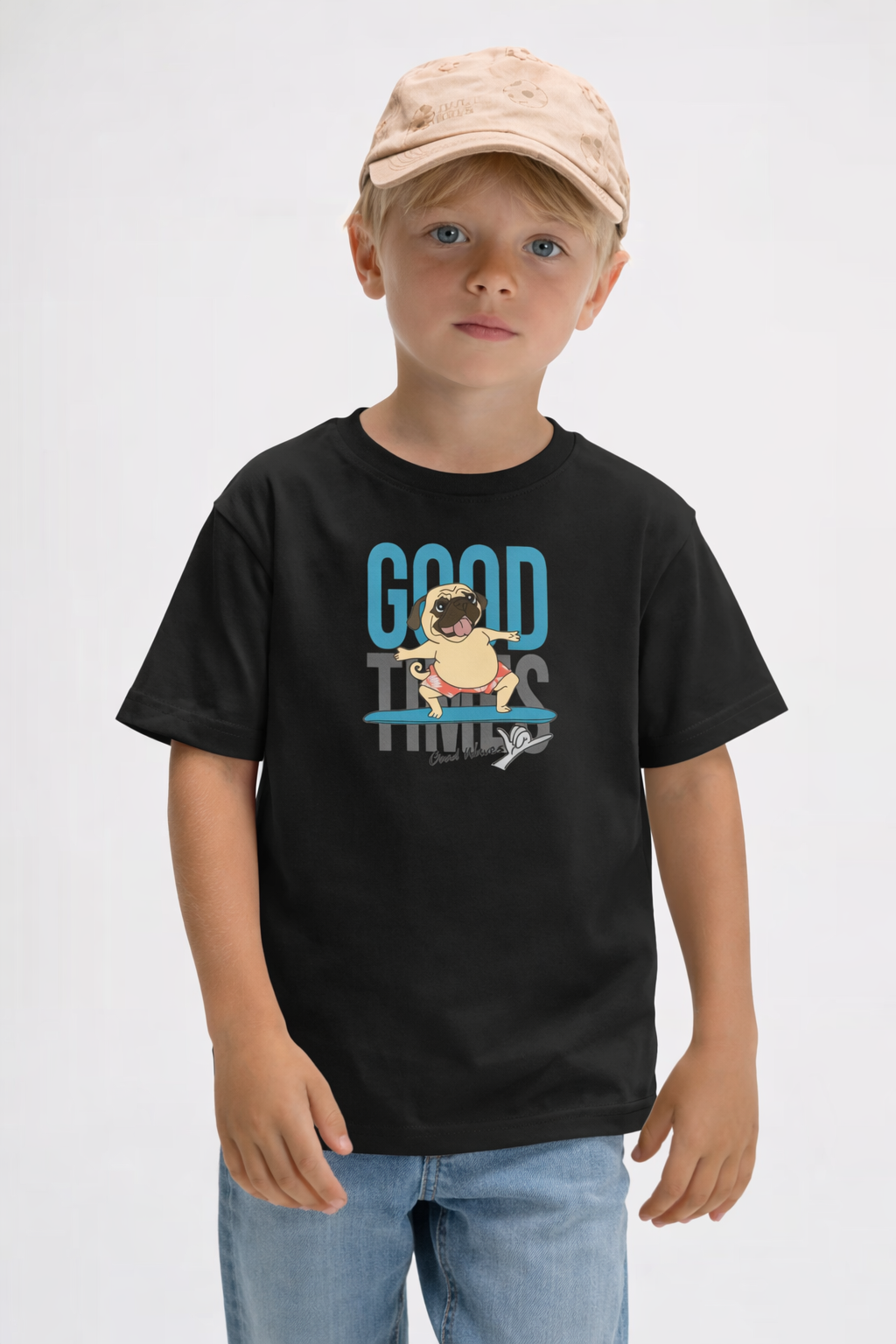 Jobka Kids Erkek %100 Pamuk Good Vibes Baskılı Siyah Renk Tshirt