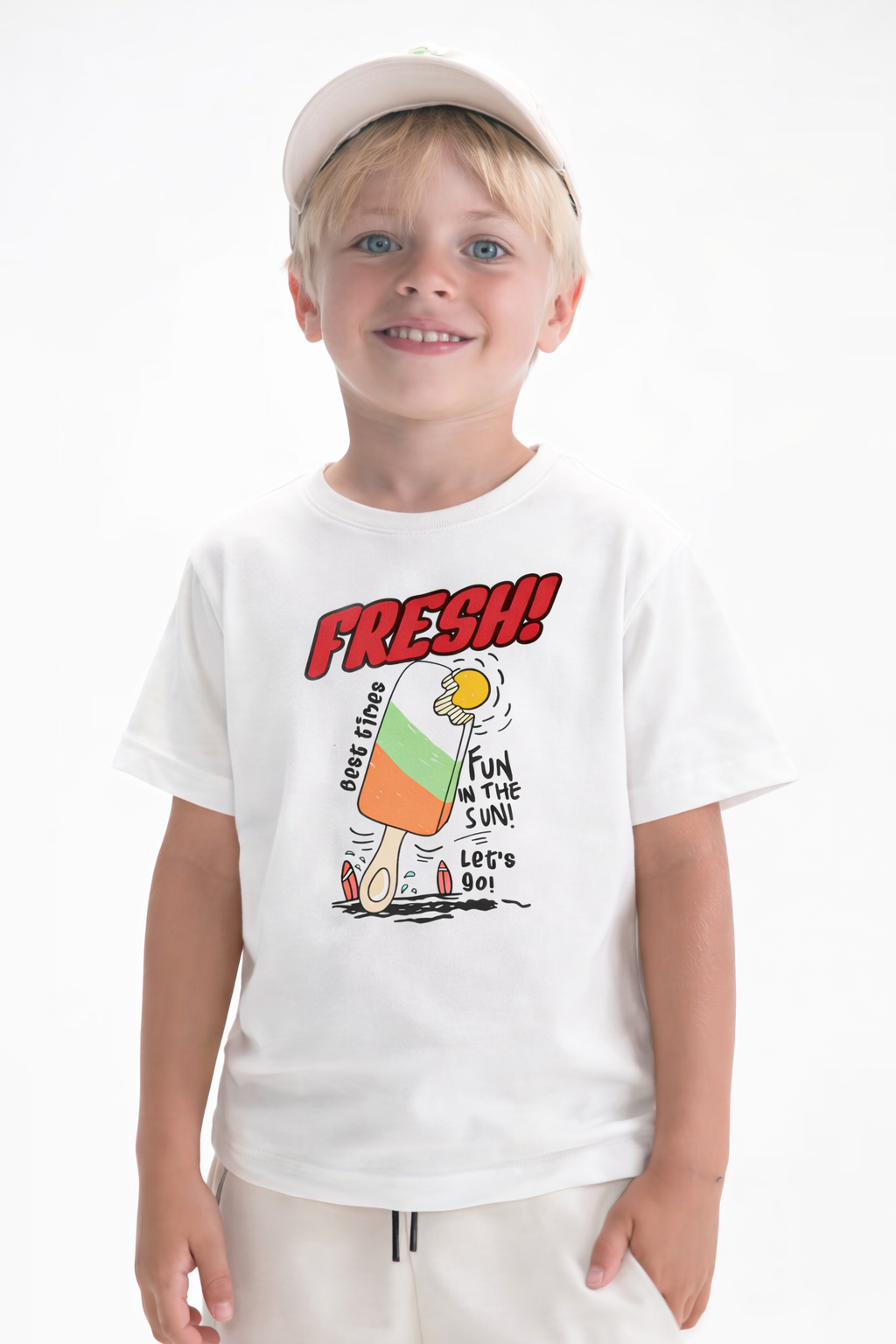 Jobka Kids Erkek %100 Pamuk Fresh Dondurma Baskılı Beyaz Renk Tshirt
