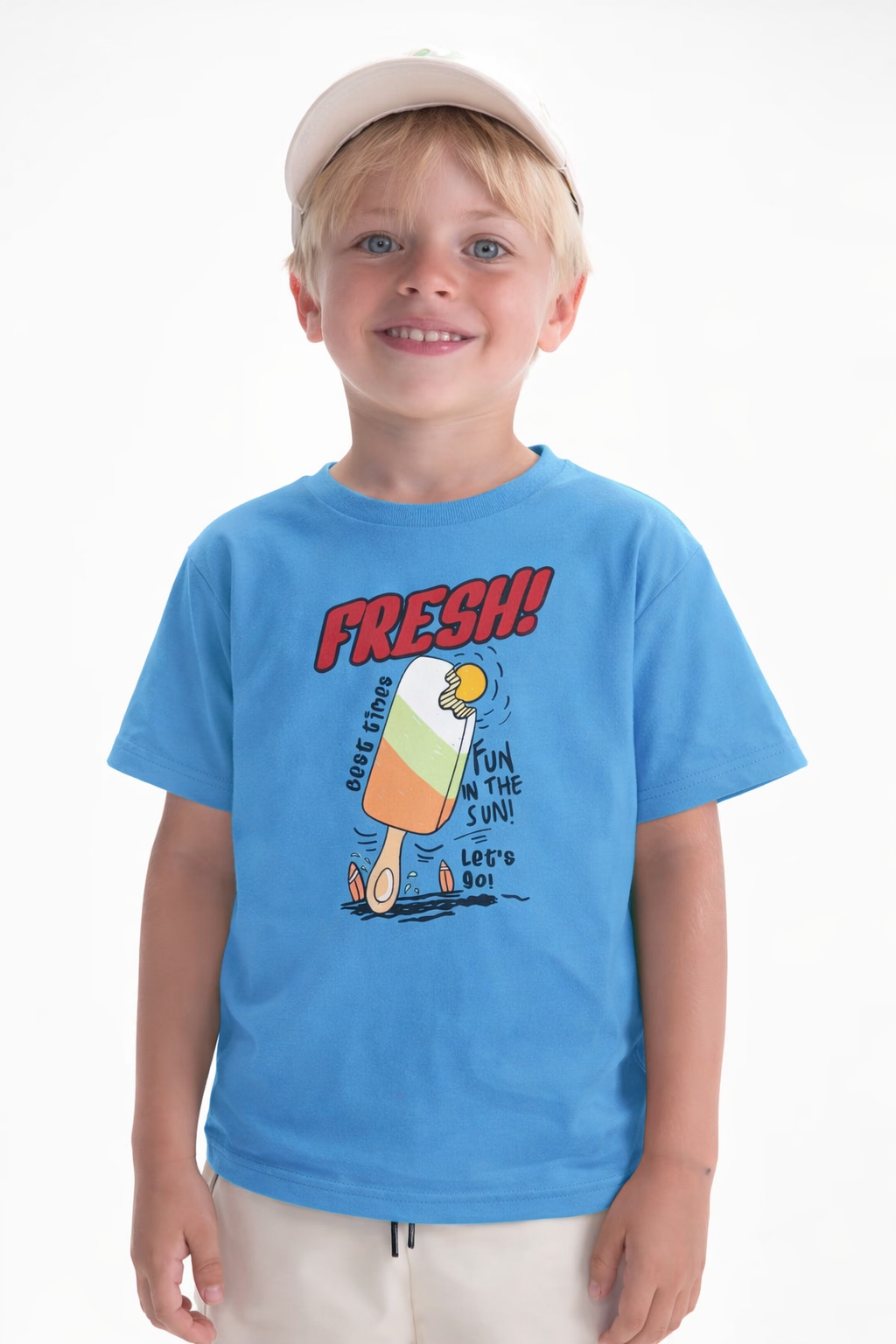 Jobka Kids Erkek %100 Pamuk Fresh Dondurma Baskılı Gök Mavisi Renk Tshirt
