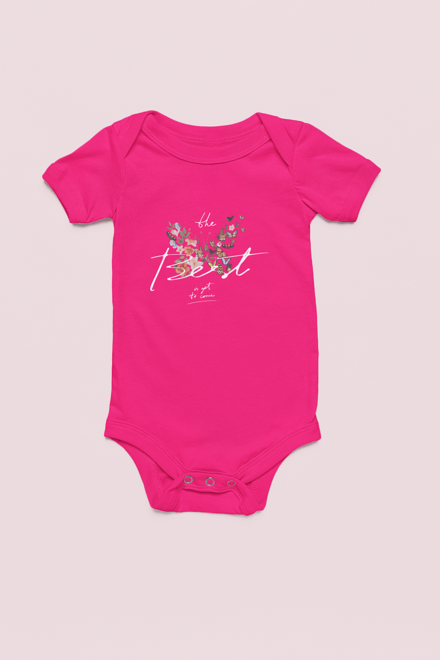 Jobka Kids Kız Bebek %100 Pamuk Kelebek Baskılı Fuşya Body