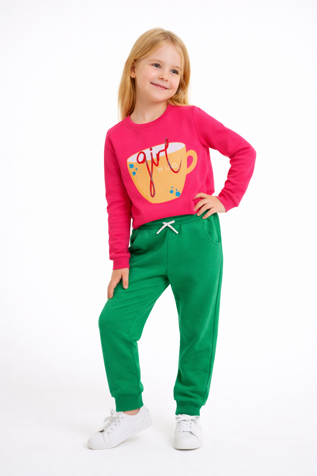 Jobka Kids Kız Beli Lastikli 3 Cepli %100 Pamuk Benetton Renk Eşofman Altı