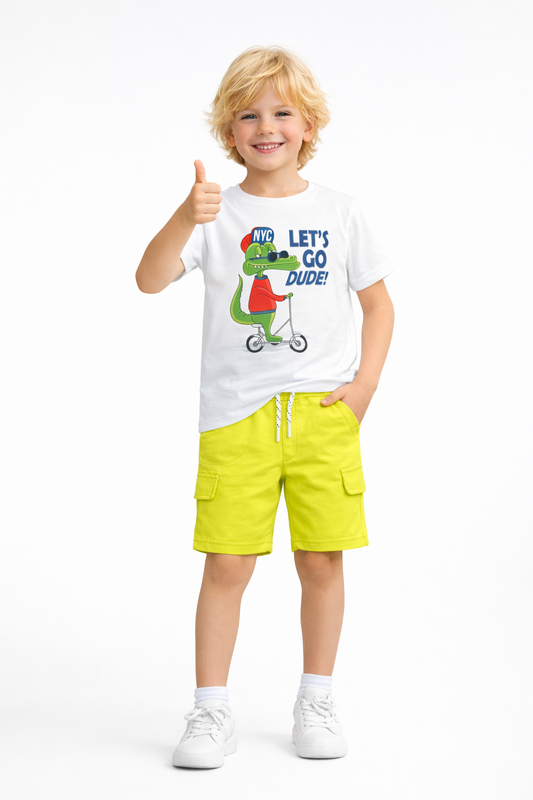 Jobka Kids Çocuk Fıstık Yeşili %100 Pamuk Kargo Cepli Şort