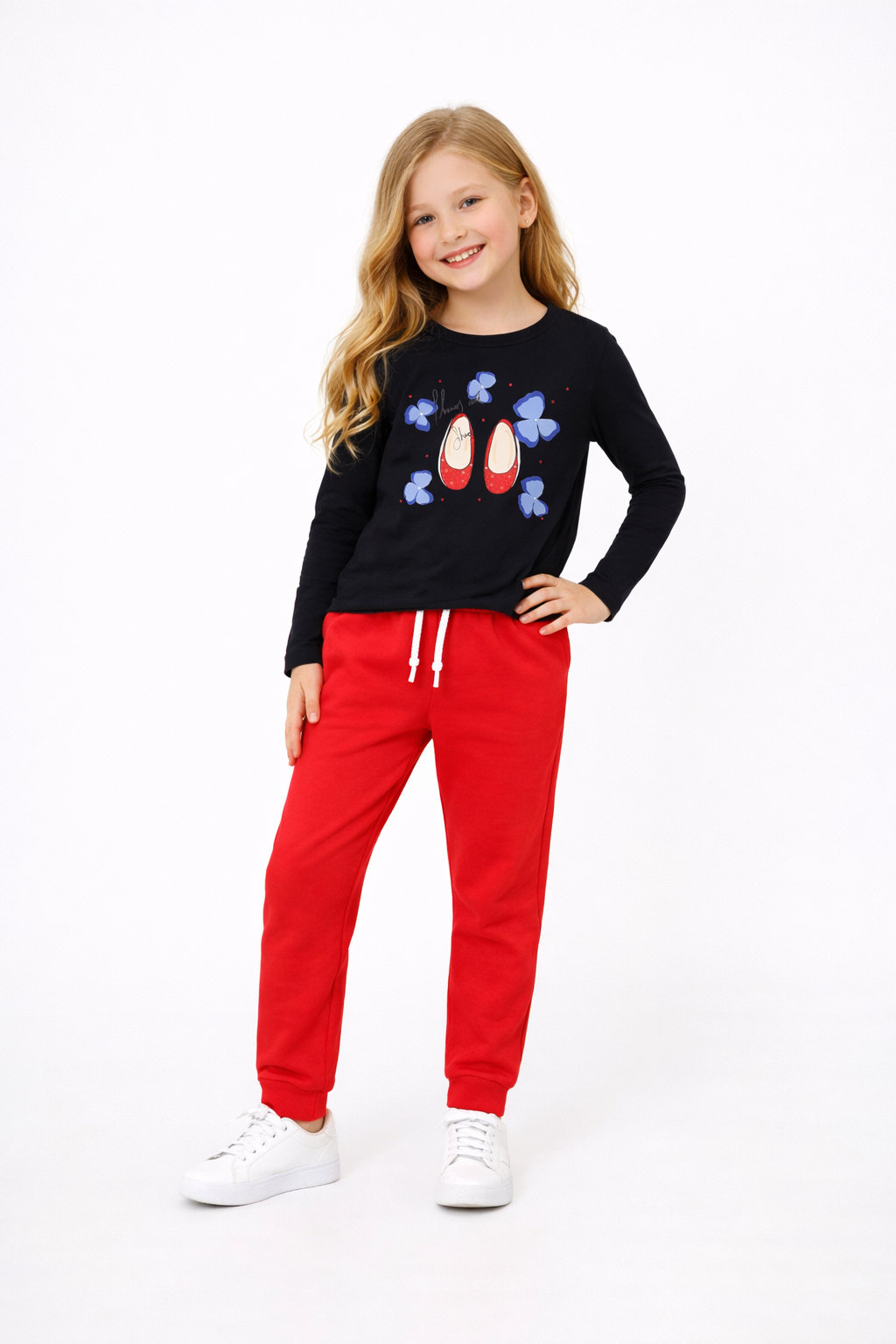 Jobka Kids Kız Beli Lastikli 3 Cepli %100 Pamuk Kırmızı Renk Eşofman Altı