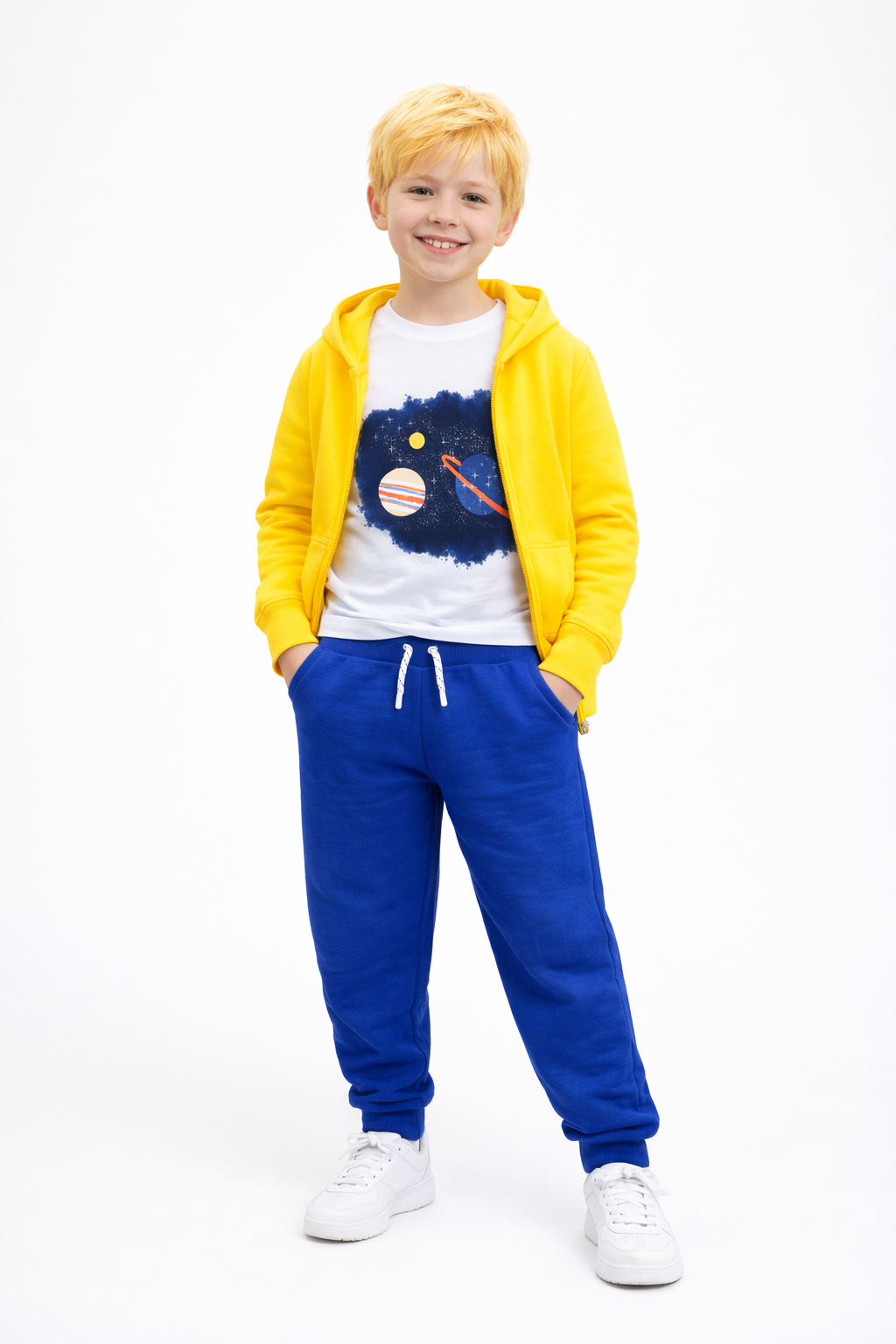 Jobka Kids Erkek Beli Lastikli 3 Cepli %100 Pamuk Saks Renk Eşofman Altı