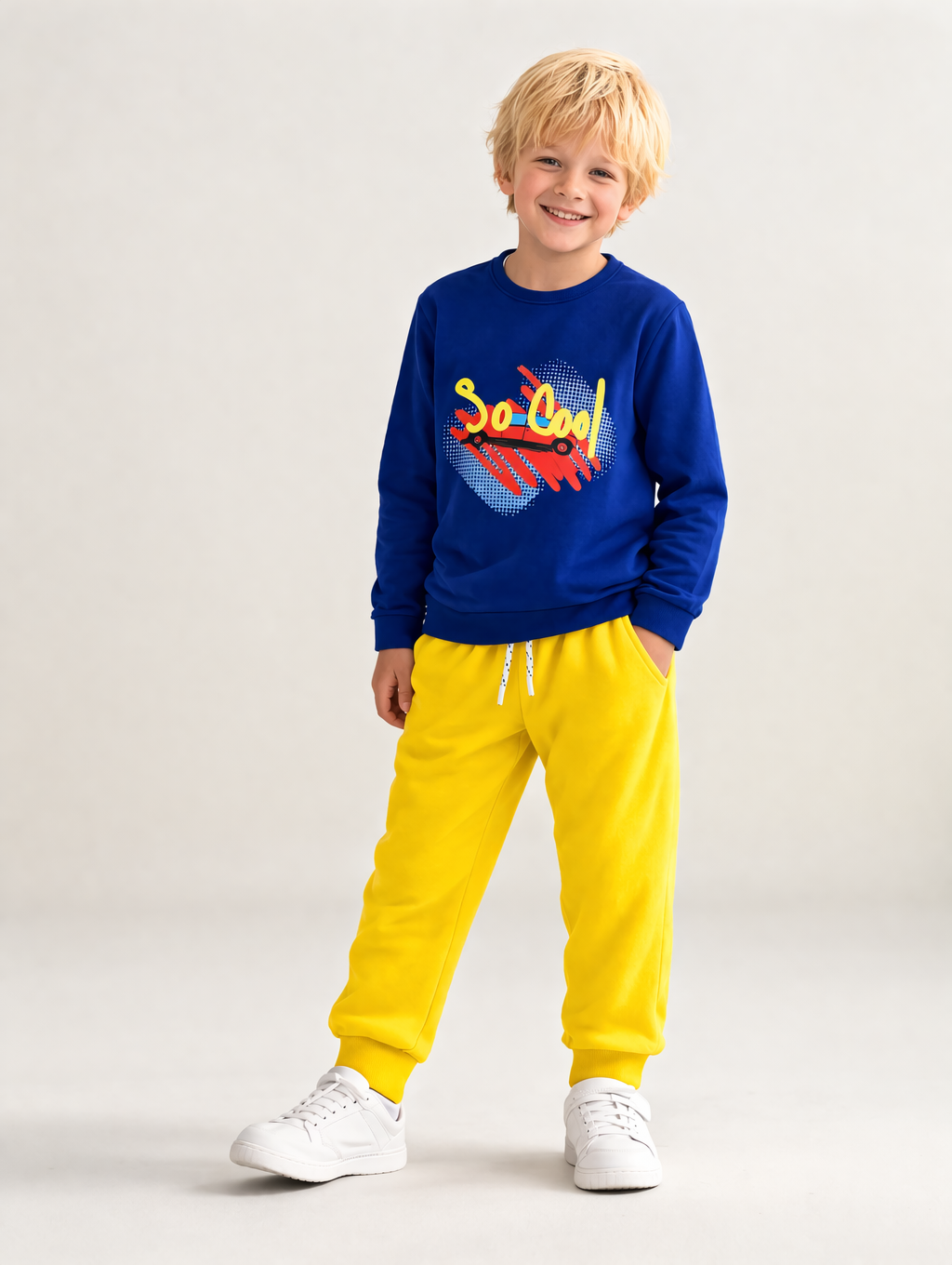 Jobka Kids Erkek Beli Lastikli 3 Cepli %100 Pamuk Sarı Renk Eşofman Altı
