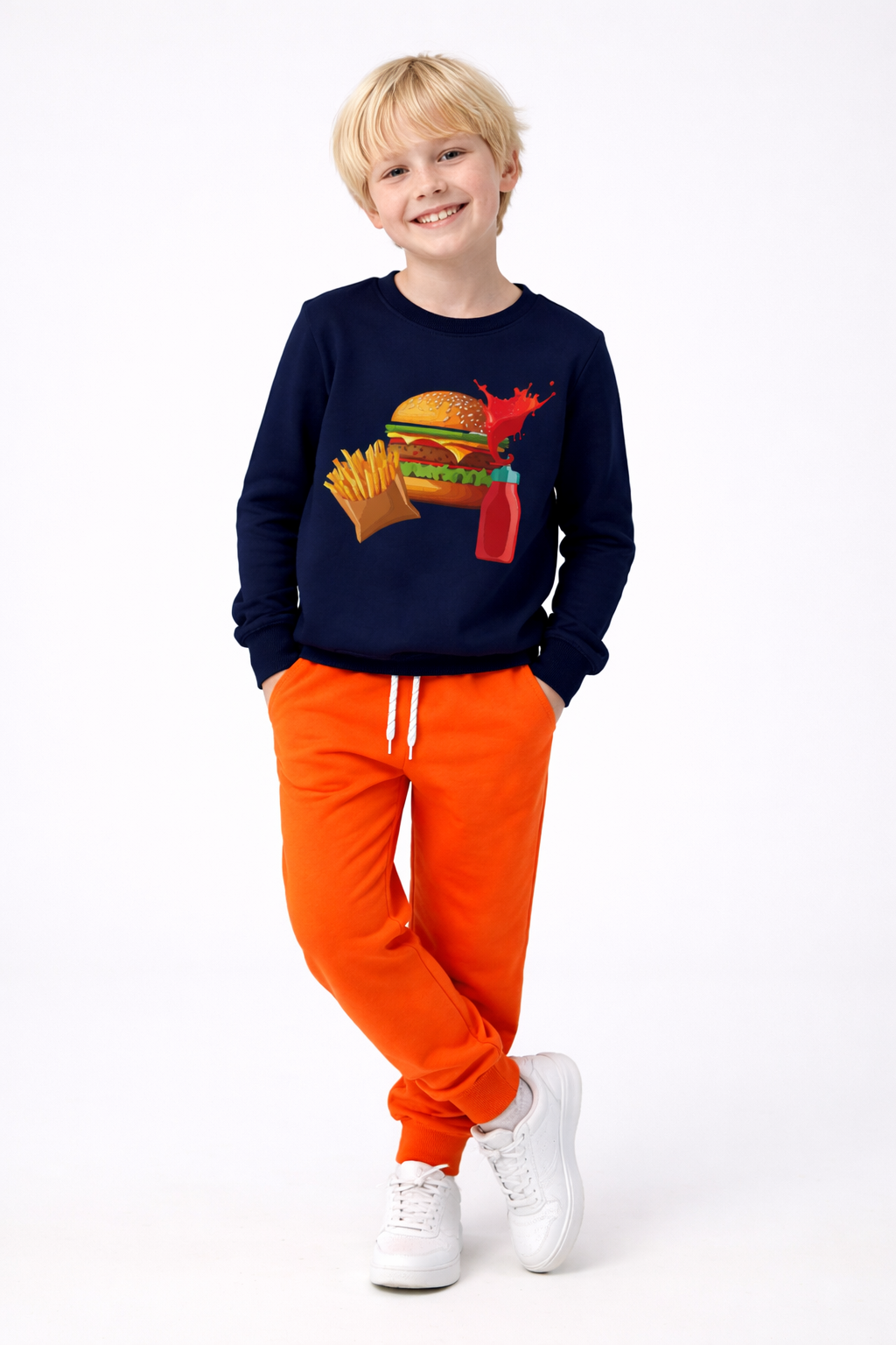 Jobka Kids Erkek Beli Lastikli 3 Cepli %100 Pamuk Turuncu Renk Eşofman Altı
