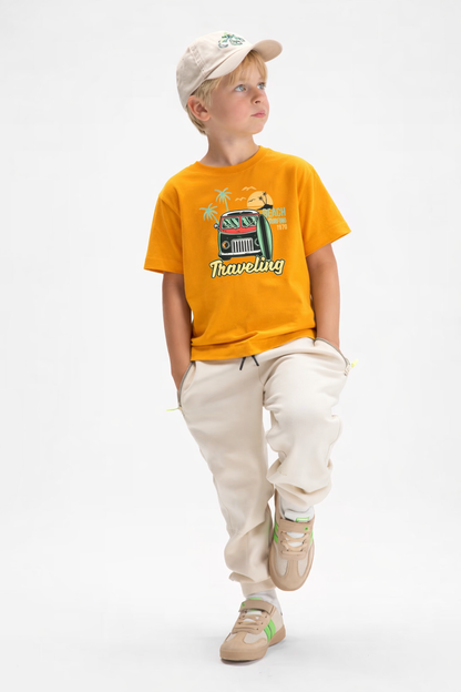 Jobka Kids Erkek %100 Pamuk Minivan Baskılı Sarı Renk Tshirt