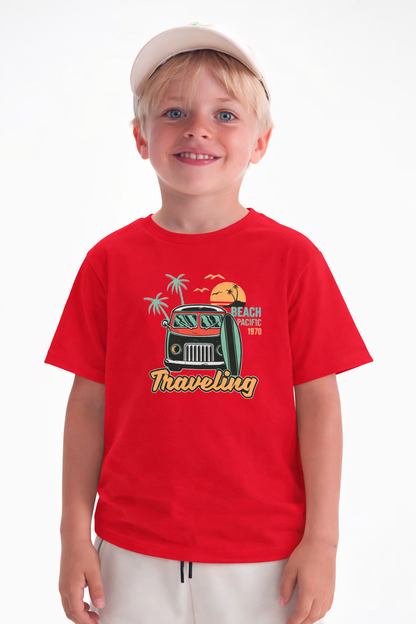 Jobka Kids Erkek %100 Pamuk Minivan Baskılı Kırmızı Renk Tshirt