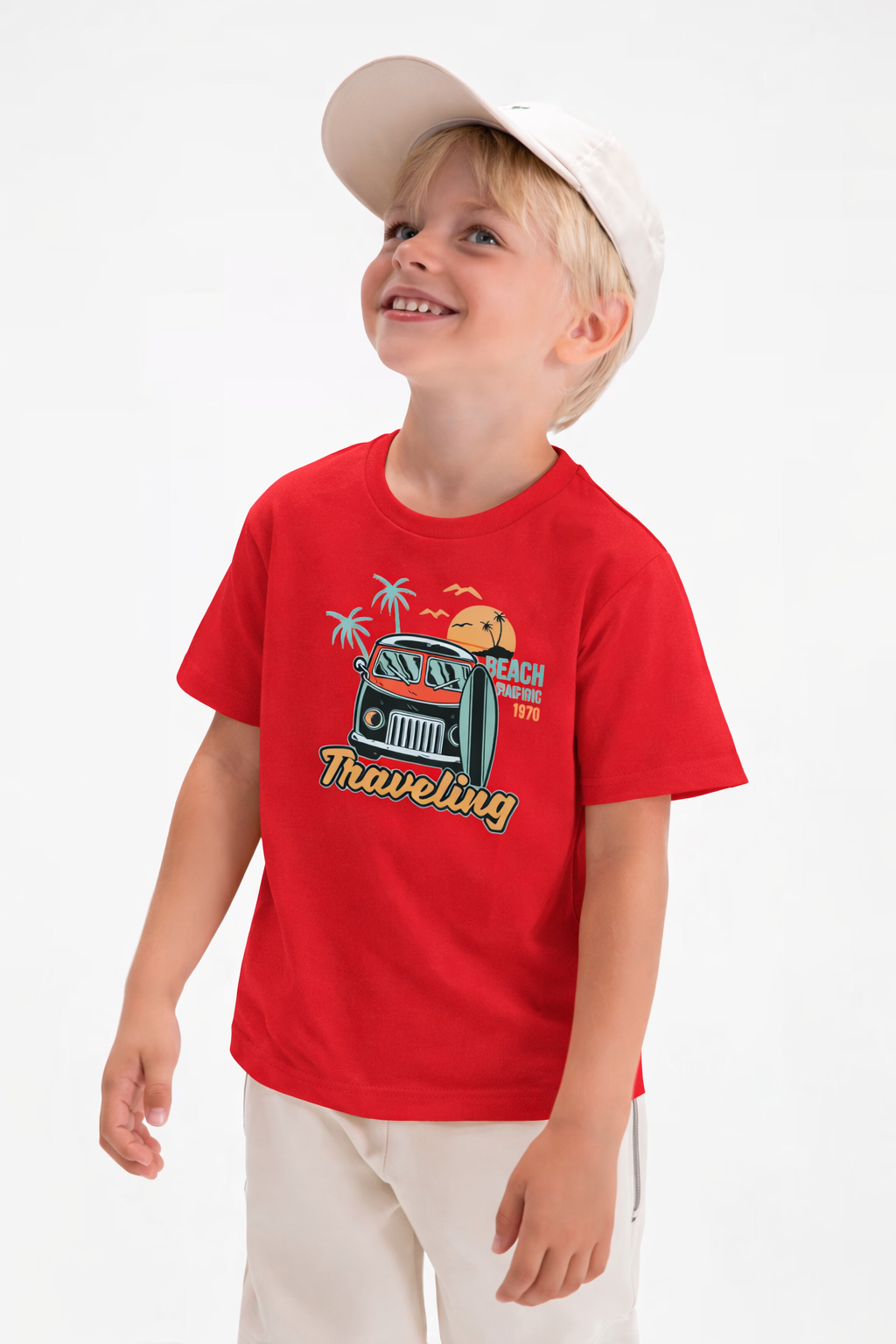 Jobka Kids Erkek %100 Pamuk Minivan Baskılı Kırmızı Renk Tshirt