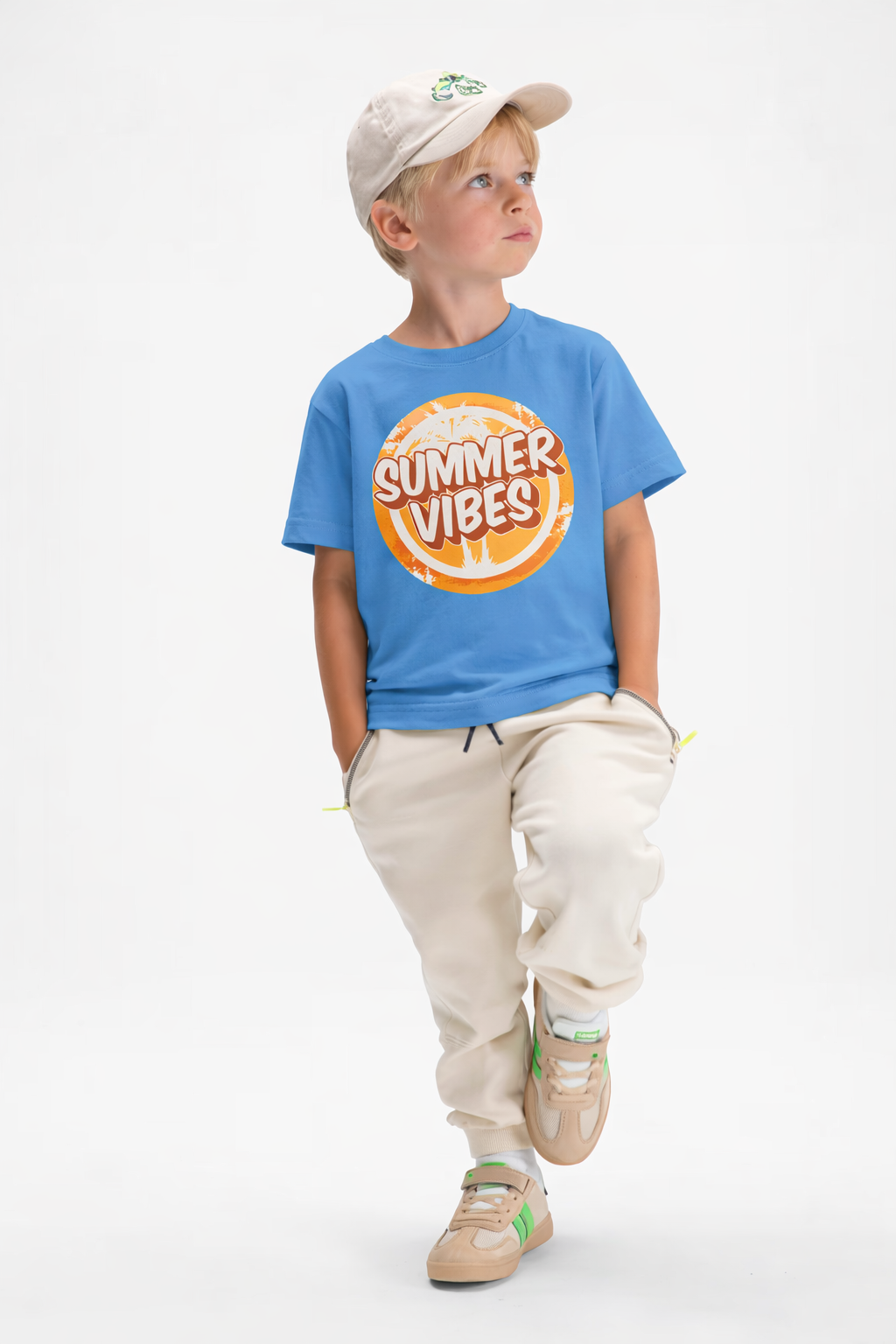 Jobka Kids Erkek %100 Pamuk Summer Vibes Baskılı Gök Mavisi Renk Tshirt