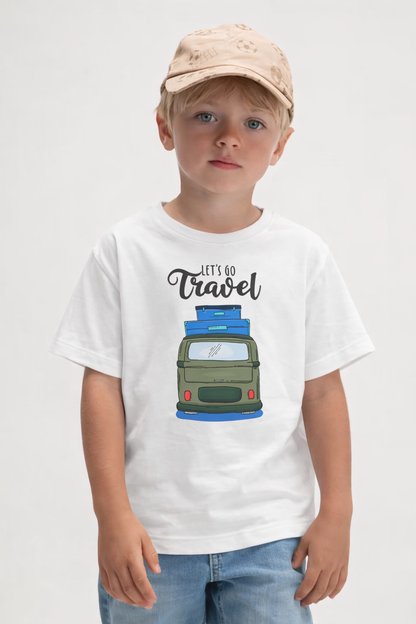 Jobka Kids Erkek %100 Pamuk Travel Karavan Baskılı Beyaz Renk Tshirt