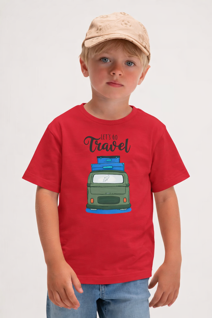 Jobka Kids Erkek %100 Pamuk Travel Karavan Baskılı Kırmızı Renk Tshirt