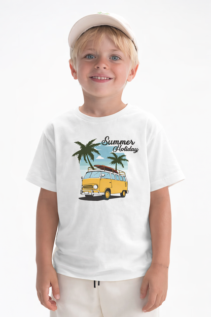 Jobka Kids Erkek %100 Pamuk Summer Holiday Baskılı Beyaz Renk Tshirt