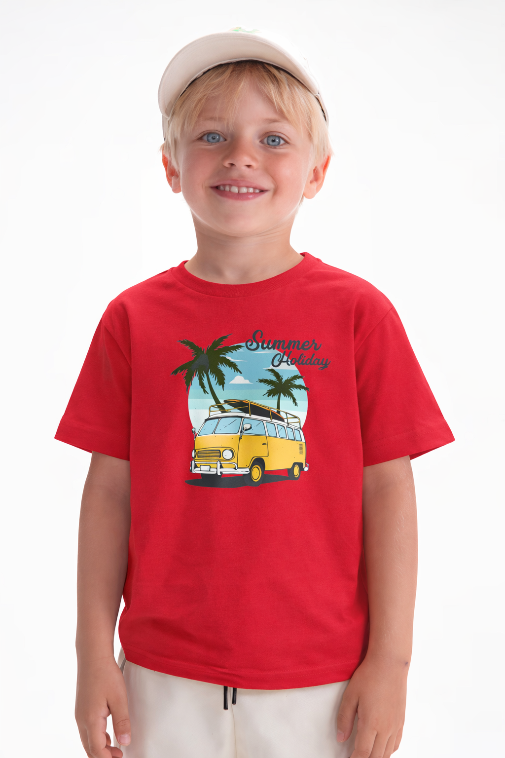 Jobka Kids Erkek %100 Pamuk Summer Holiday Baskılı Kırmızı Renk Tshirt