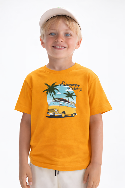 Jobka Kids Erkek %100 Pamuk Summer Holiday Baskılı Sarı Renk Tshirt