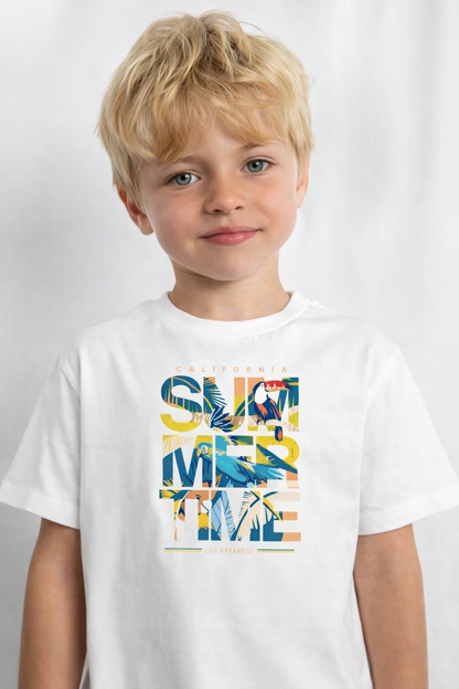 Jobka Kids Erkek %100 Pamuk Summer Baskılı Beyaz Renk Tshirt