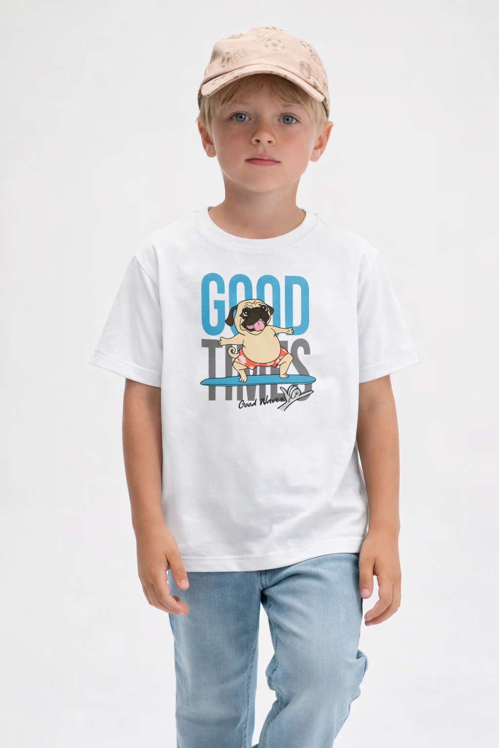 Jobka Kids Erkek %100 Pamuk Good Vibes Baskılı Beyaz Renk Tshirt
