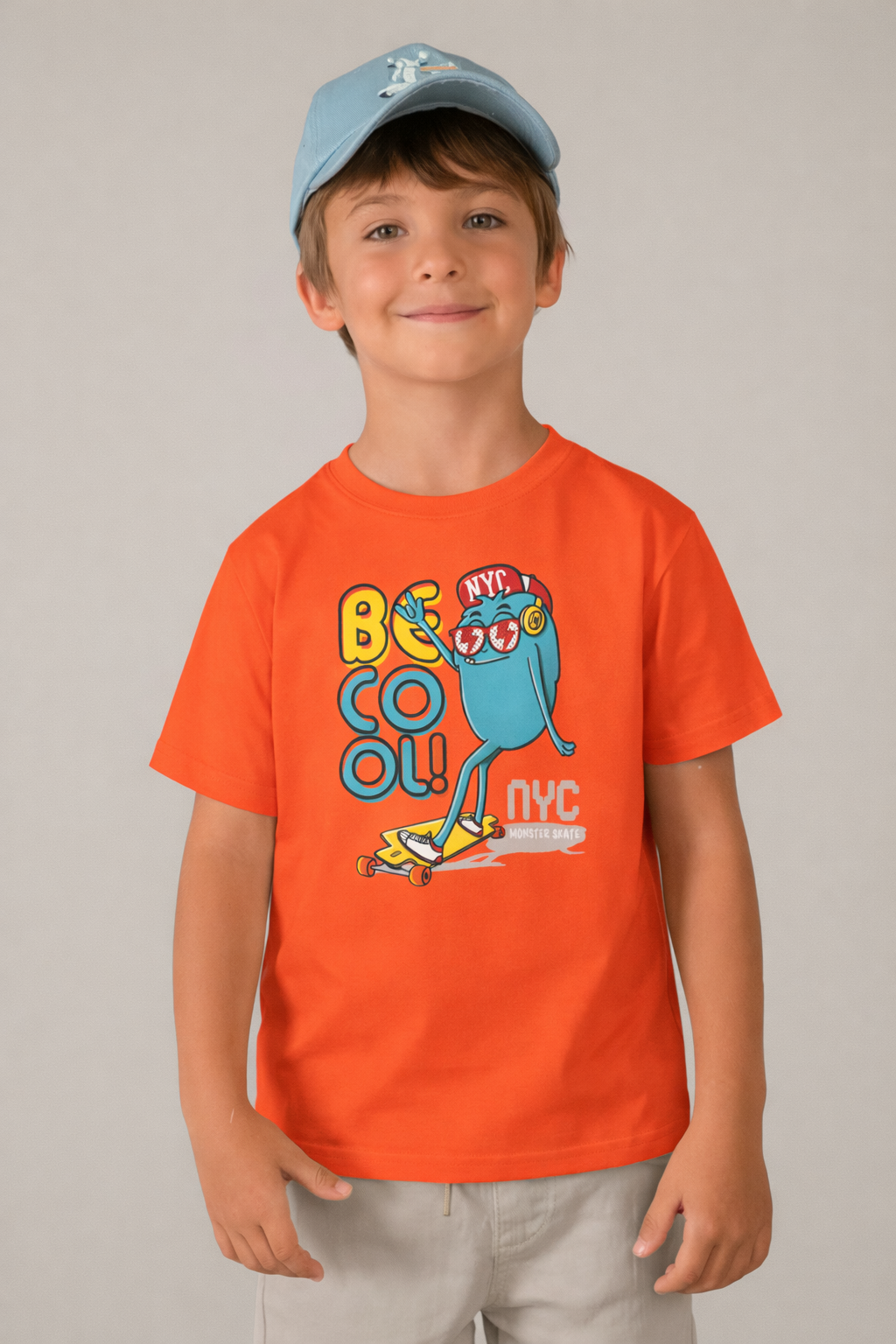 Jobka Kids Erkek %100 Pamuk Be Cool Mikrop Baskılı Turuncu Renk Tshirt