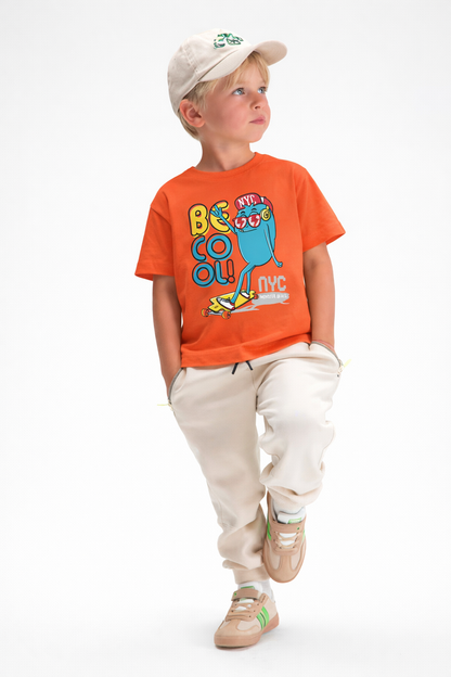 Jobka Kids Erkek %100 Pamuk Be Cool Mikrop Baskılı Turuncu Renk Tshirt