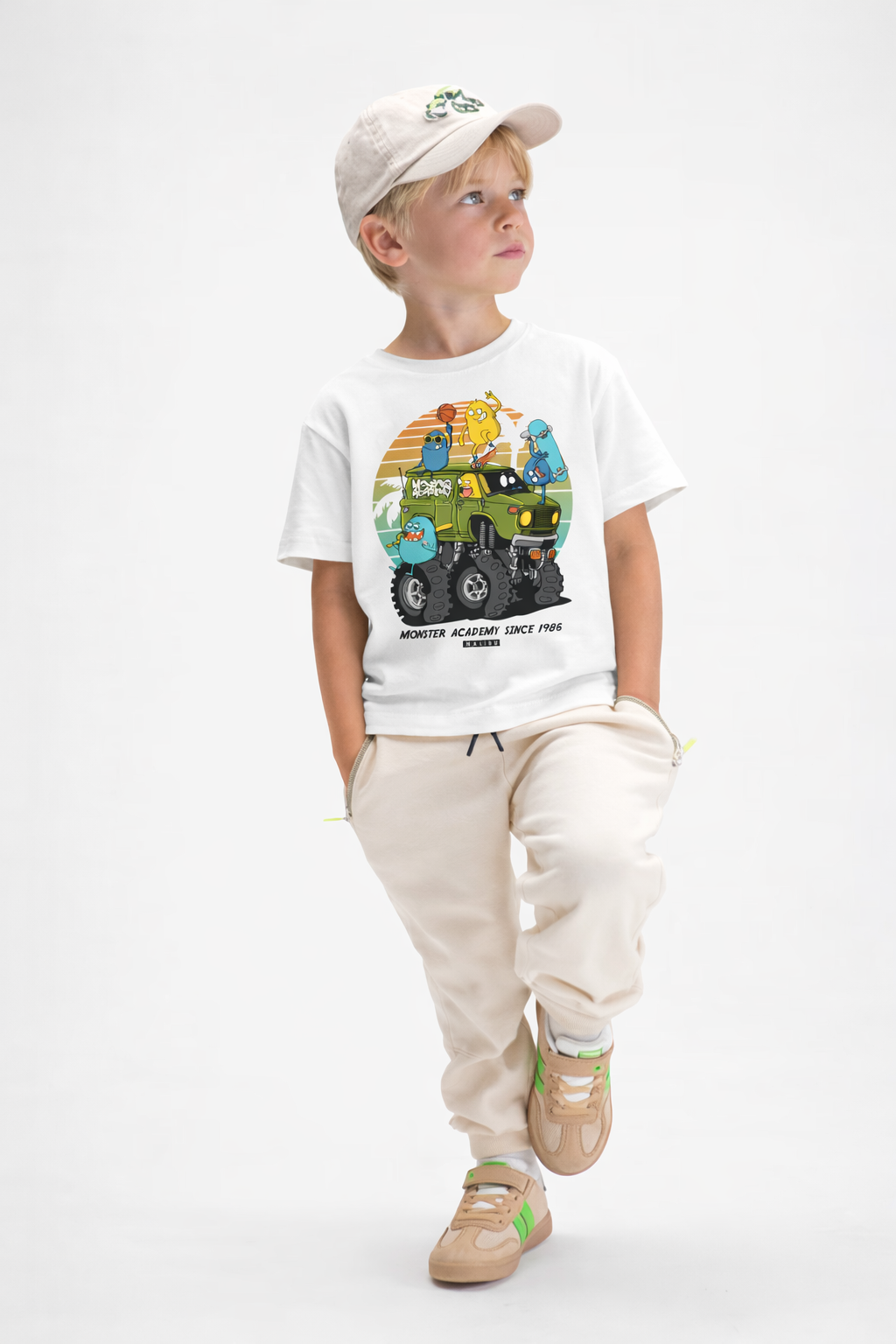 Jobka Kids Erkek %100 Pamuk Mikrop Ofroad Baskılı Beyaz Renk Tshirt