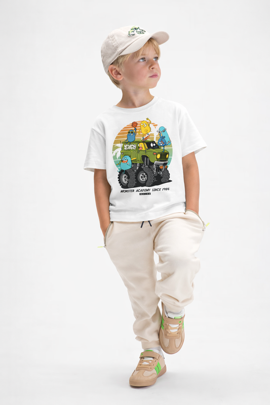 Jobka Kids Erkek %100 Pamuk Mikrop Ofroad Baskılı Beyaz Renk Tshirt