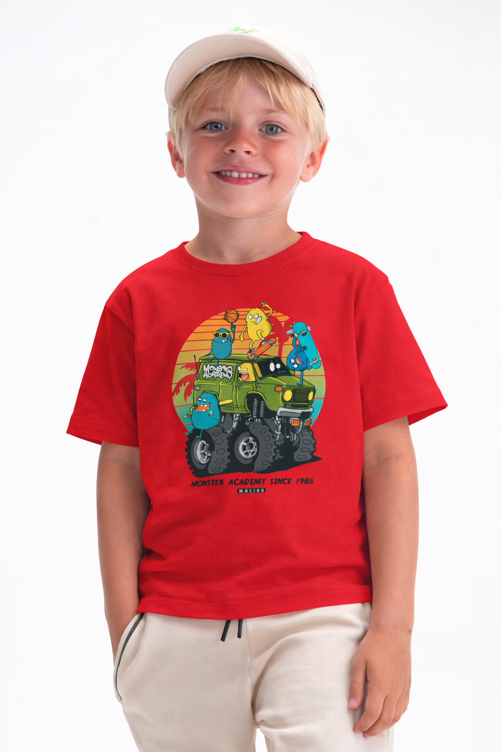 Jobka Kids Erkek %100 Pamuk Mikrop Ofroad Baskılı Kırmızı Renk Tshirt