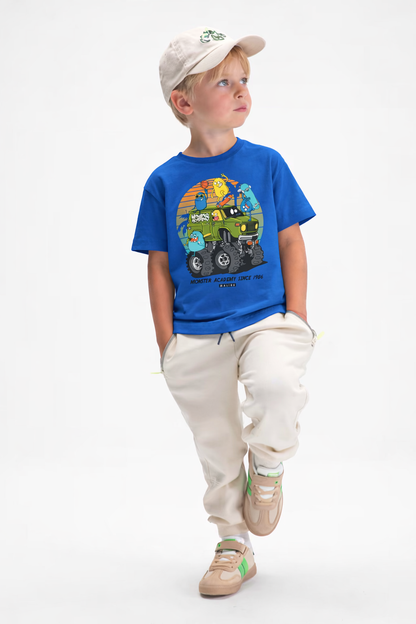 Jobka Kids Erkek %100 Pamuk Mikrop Ofroad Baskılı Saks Renk Tshirt