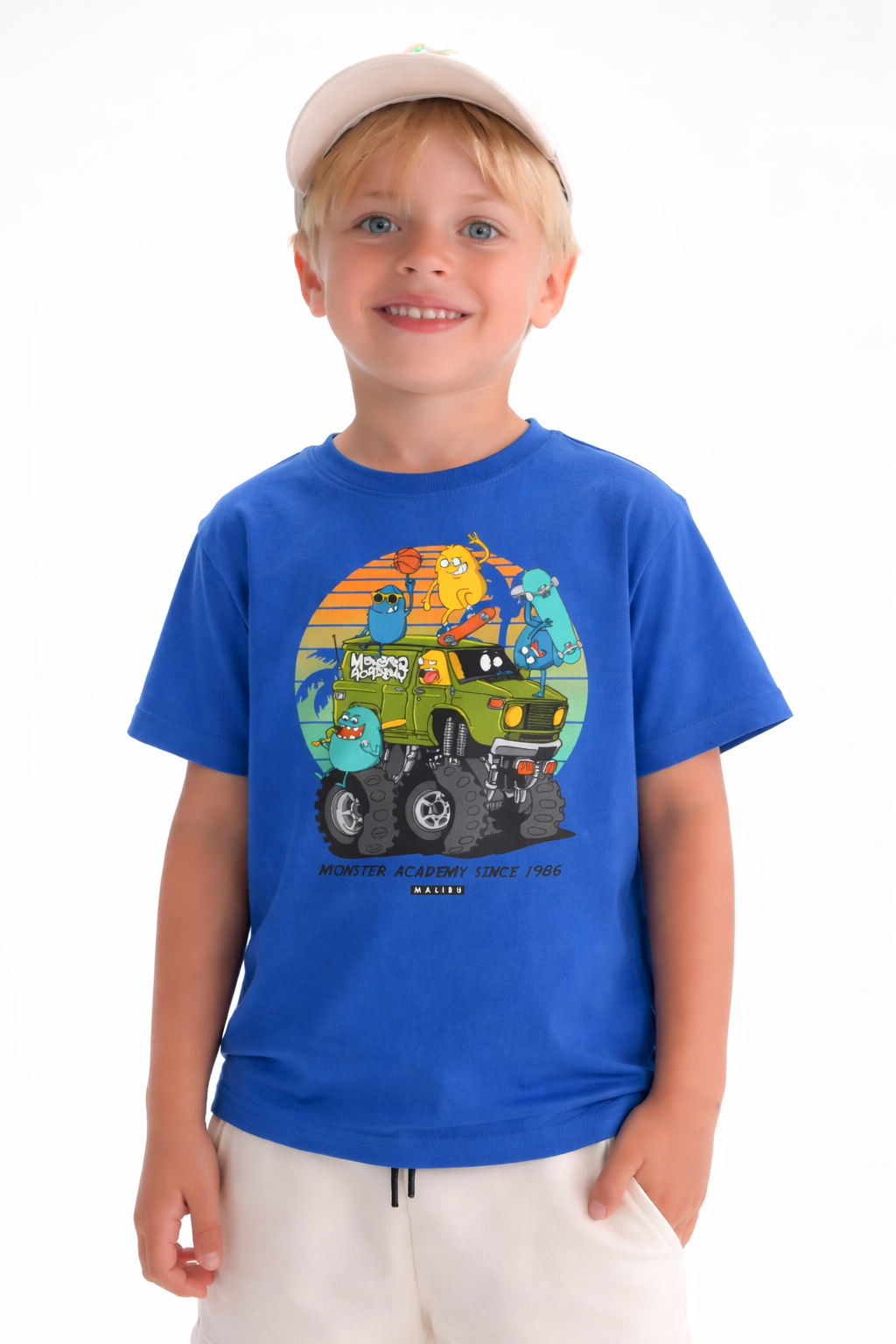 Jobka Kids Erkek %100 Pamuk Mikrop Ofroad Baskılı Saks Renk Tshirt