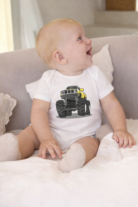 Jobka Kids Erkek Bebek %100 Pamuk Ofroad Baskılı Beyaz Body