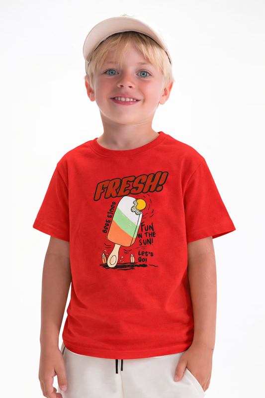 Jobka Kids Erkek %100 Pamuk Fresh Dondurma Baskılı Kırmızı Renk Tshirt