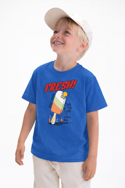 Jobka Kids Erkek %100 Pamuk Fresh Dondurma Baskılı Saks Renk Tshirt