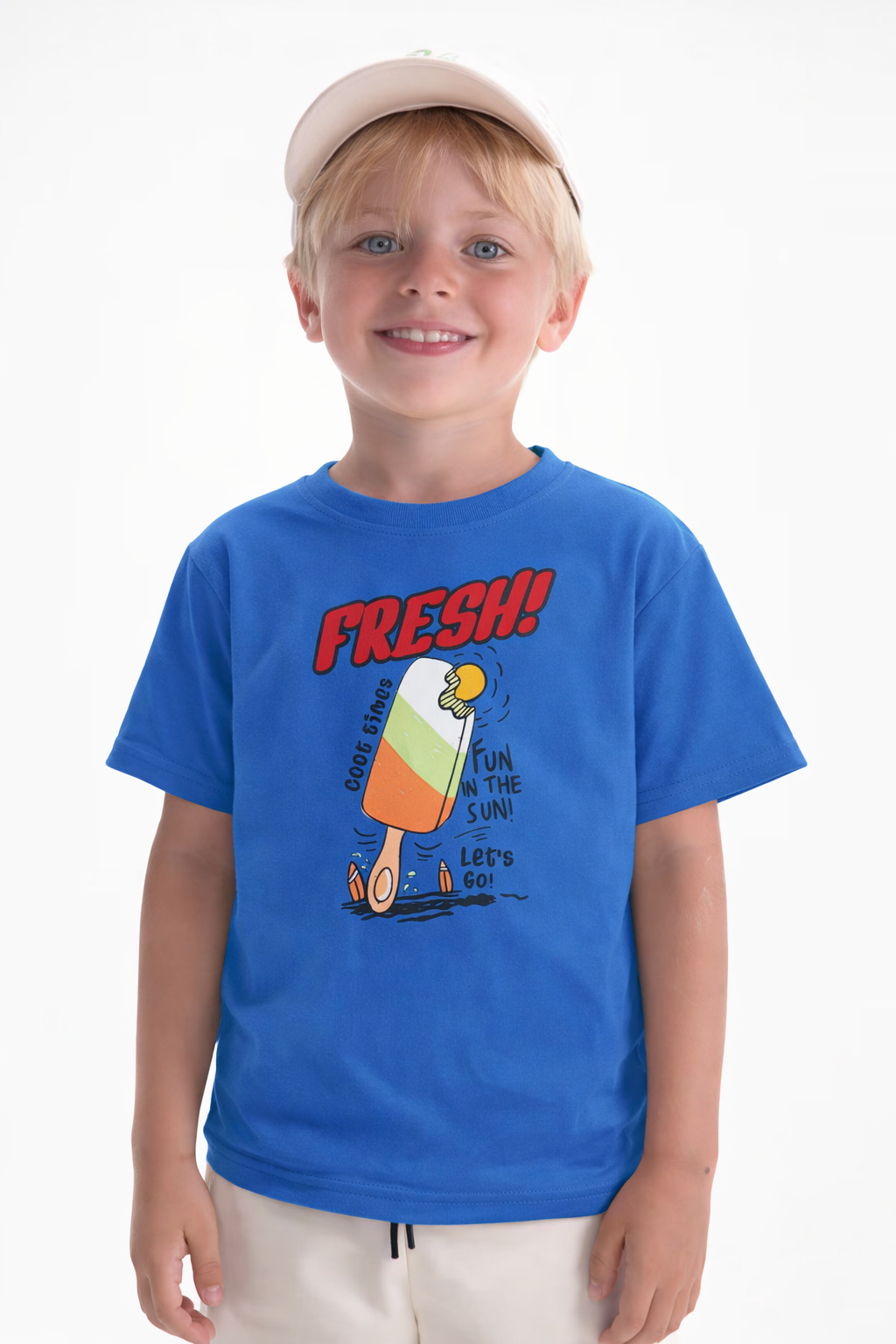 Jobka Kids Erkek %100 Pamuk Fresh Dondurma Baskılı Saks Renk Tshirt