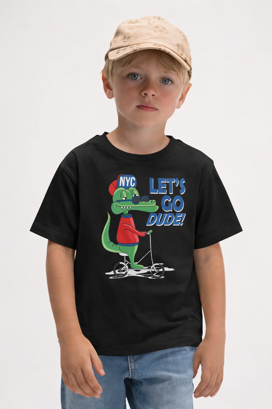 Jobka Kids Erkek %100 Pamuk Dinazor Baskılı Siyah Renk Tshirt