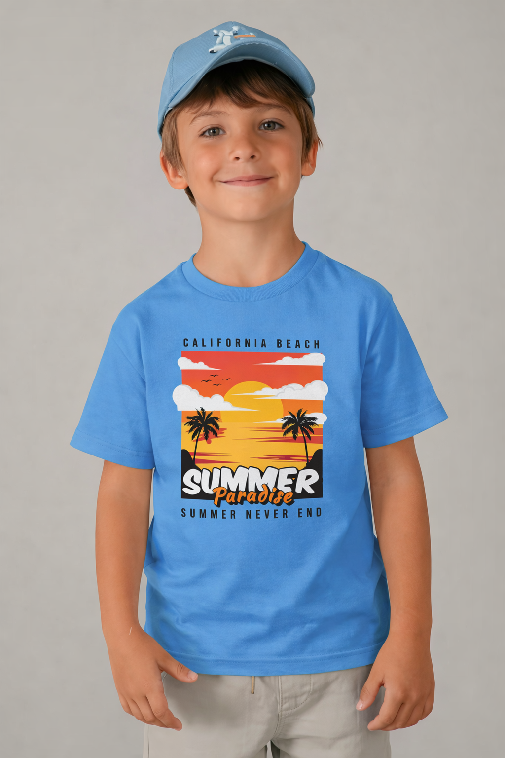 Jobka Kids Erkek %100 Pamuk Summer Paradise Baskılı Gök Mavisi Renk Tshirt