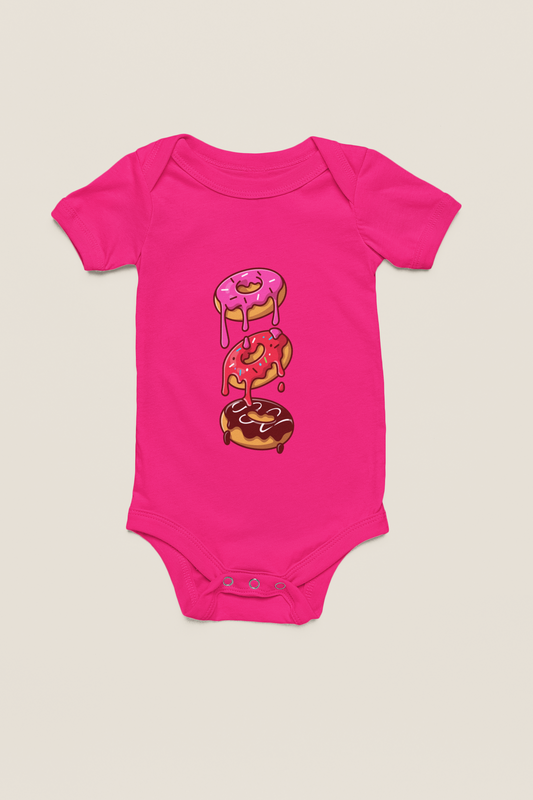 Jobka Kids Kız Bebek %100 Pamuk Donut Baskılı Fuşya Body