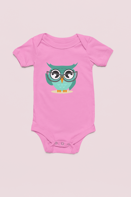 Jobka Kids Kız Bebek %100 Pamuk Sevimli Baykuş Baskılı Pembe Body