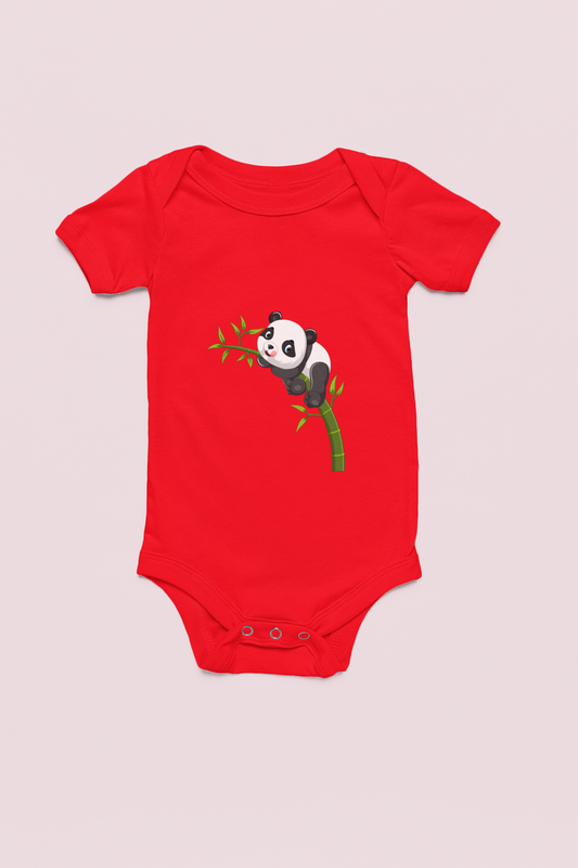 Jobka Kids Kız Bebek %100 Pamuk Panda Baskılı Kırmızı Body
