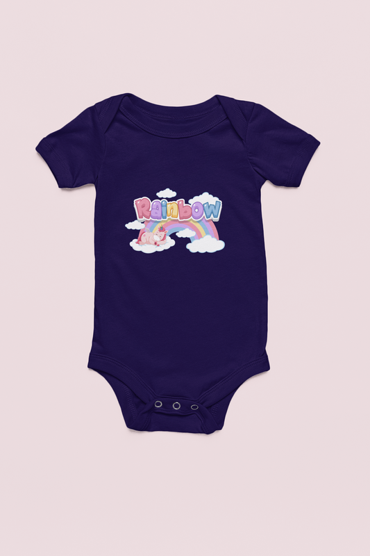 Jobka Kids Kız Bebek %100 Pamuk Rainbow Baskılı Lacivert Body