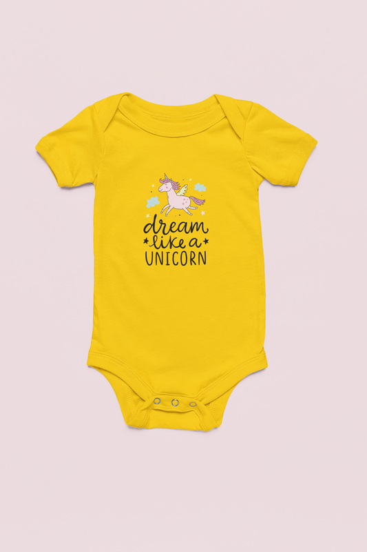 Jobka Kids Kız Bebek %100 Pamuk Unicorn Baskılı Sarı Body