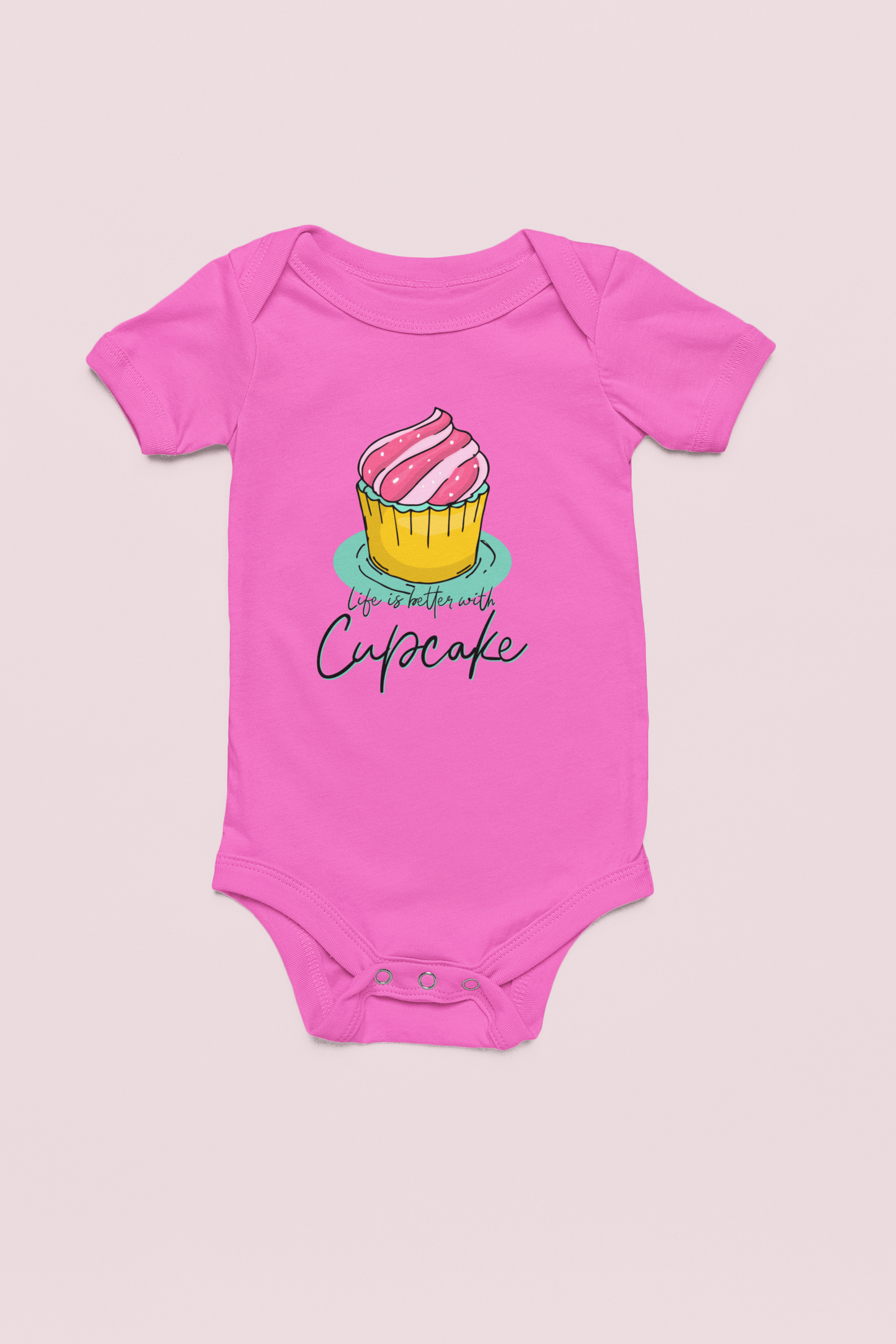 Jobka Kids Kız Bebek %100 Pamuk Cupcake Baskılı Pembe Body