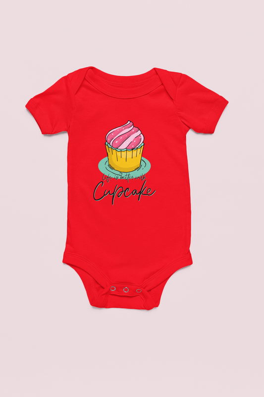 Jobka Kids Kız Bebek %100 Pamuk Cupcake Baskılı Kırmızı Body