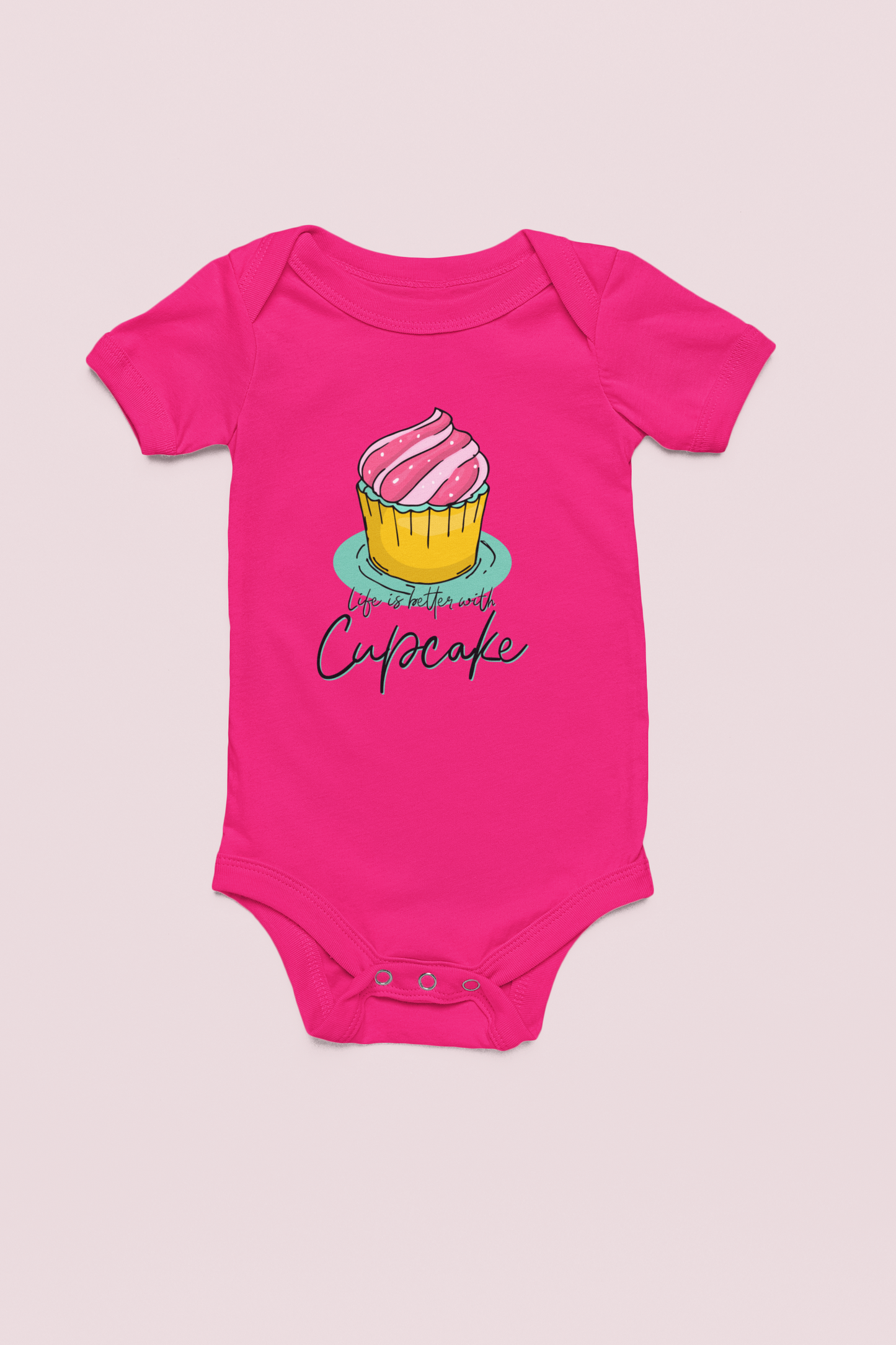 Jobka Kids Kız Bebek %100 Pamuk Cupcake Baskılı Fuşya Body