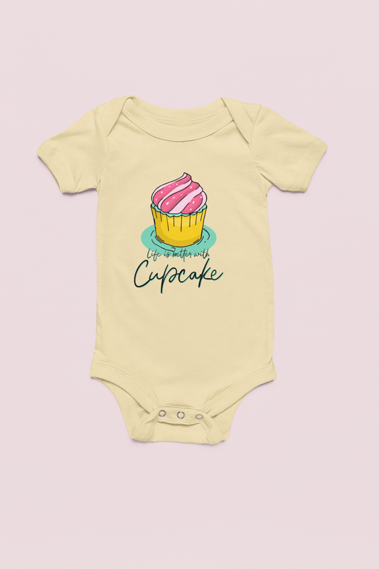 Jobka Kids Kız Bebek %100 Pamuk Cupcake Baskılı Ekru Body