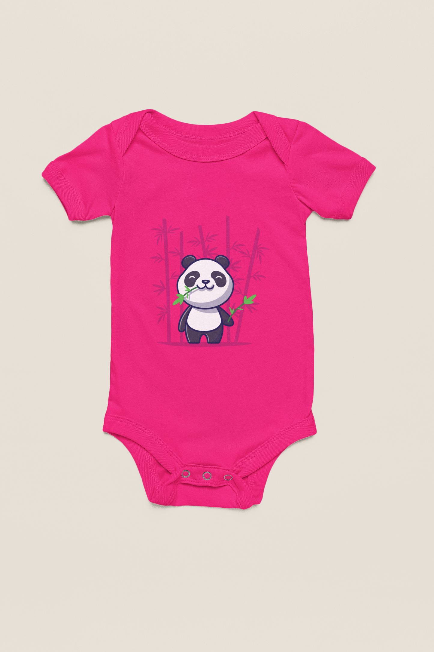 Jobka Kids Kız Bebek %100 Pamuk Bambu Panda Baskılı Fuşya Body