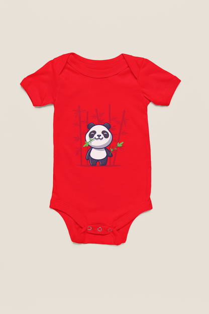 Jobka Kids Kız Bebek %100 Pamuk Bambu Panda Baskılı Kırmızı Body