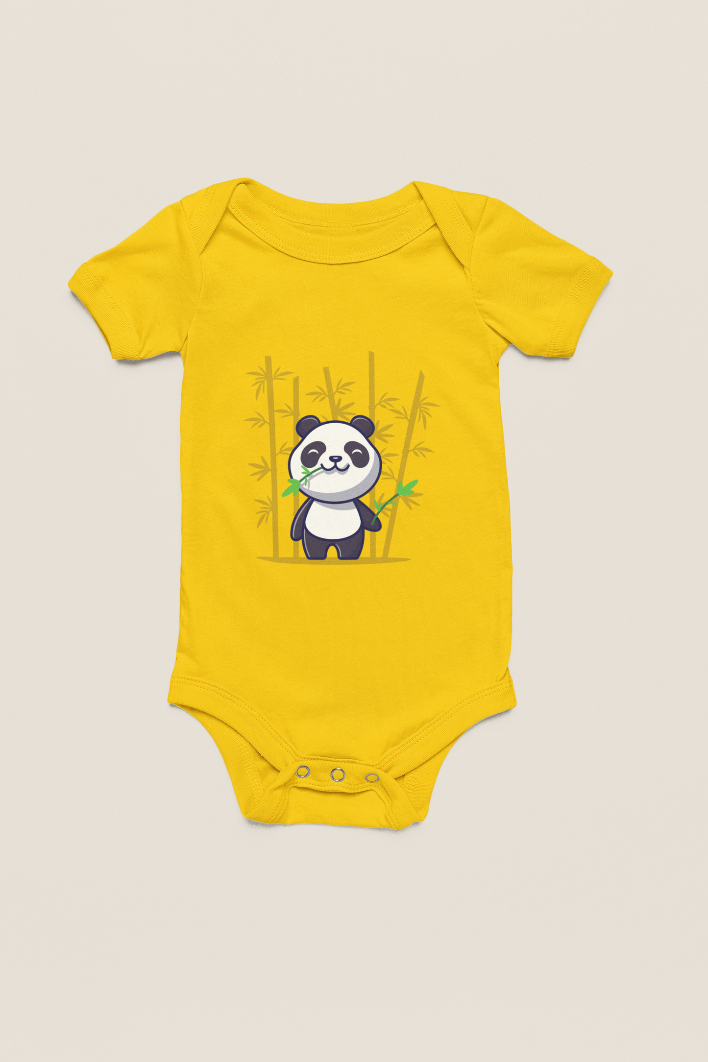 Jobka Kids Kız Bebek %100 Pamuk Bambu Panda Baskılı Sarı Body
