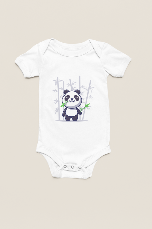 Jobka Kids Kız Bebek %100 Pamuk Bambu Panda Baskılı Beyaz Body